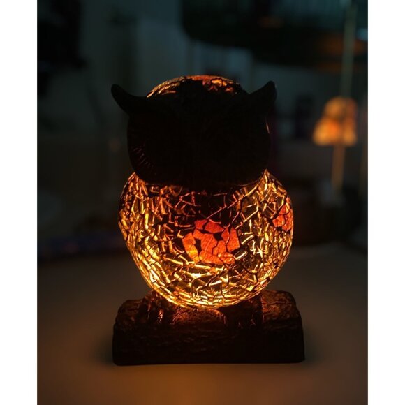 Mosaic Stained Glass Owl Table Night Light Amber Light 6.5” Tall 5’Cord - Picture 2 of 7
